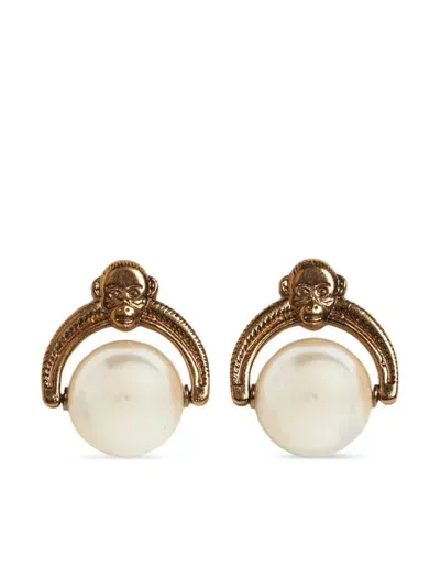 Etro Monkey Pearl Earrings In Gold