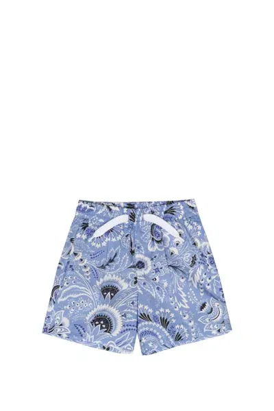 Etro Kids' Printed Cotton Poplin Shorts In Blue