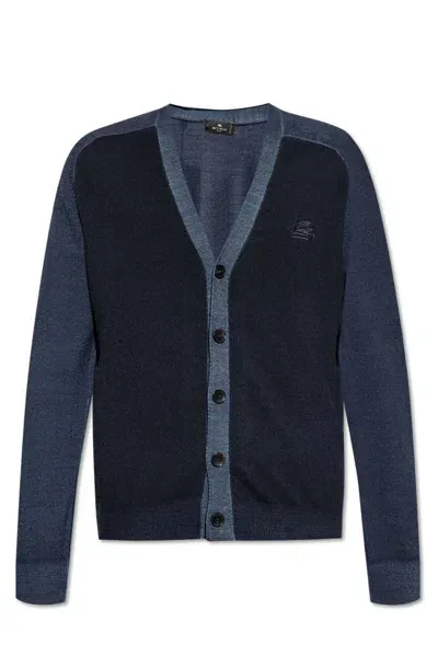 Etro Pagaso Embroidered Buttoned Cardigan In Azul Oscuro