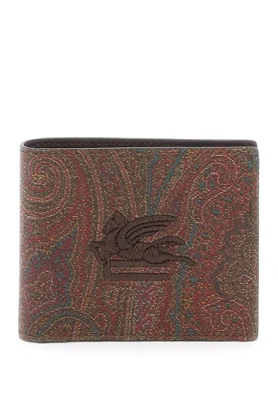 Etro Paisley Bifold Wallet With Pegaso Logo In Burgundy