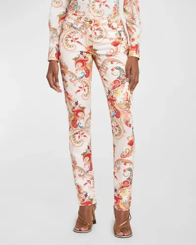 Etro Paisley Deco-print Skinny-leg Cotton Jeans In Print On White Base