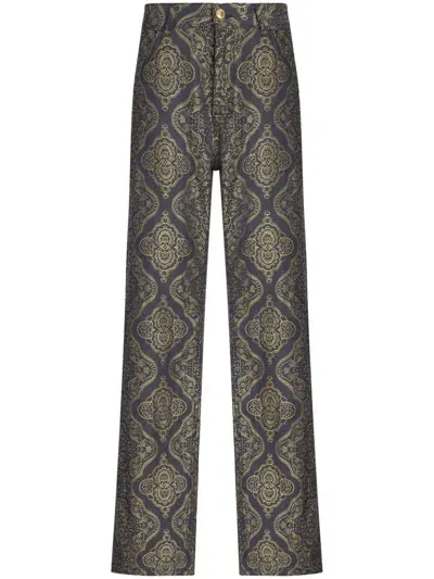 Etro Paisley-jacquard Straight-leg Jeans In Black