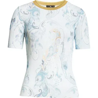 Etro Paisley Knit Top In Light Blue