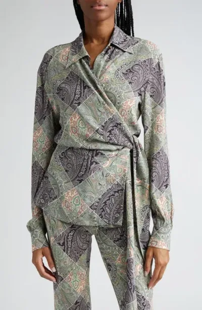 Etro Paisley Long Sleeve Wrap Top In Multicolor