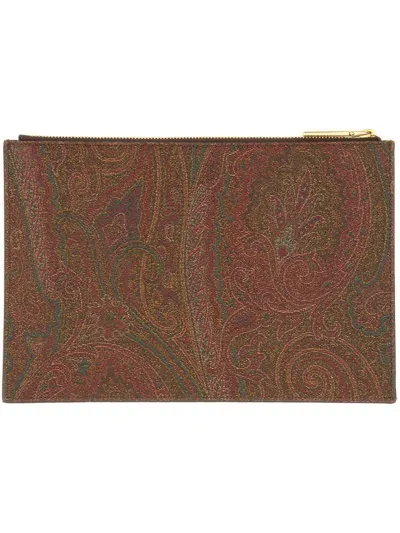 Etro Paisley Media Pouch In Marrone