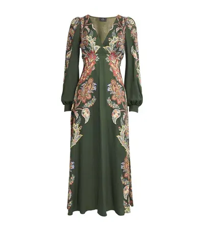 Etro Paisley Print Midi Dress In Green