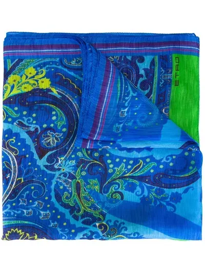 Etro Paisley Print Scarf In Blau