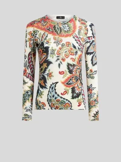 Etro Paisley Silk And Cashmere Sweater In Beige