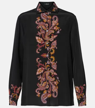 Etro Paisley Silk Shirt In Print On Black Base