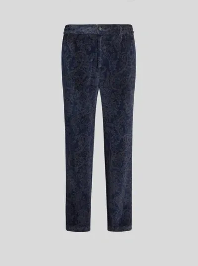 Etro Paisley Trousers In Navy Blue