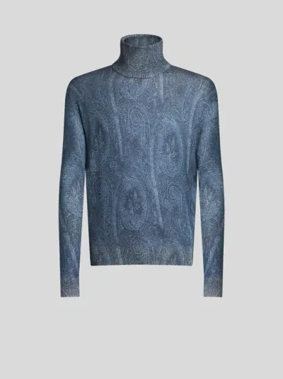 Etro Paisley Turtleneck In Blue