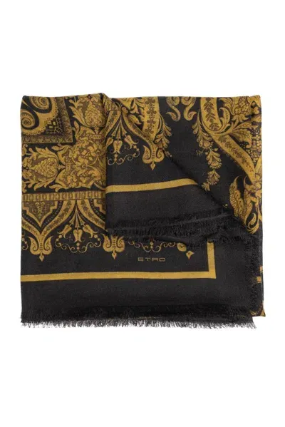 Etro Pattern Printed Fringed Scarf In Multi