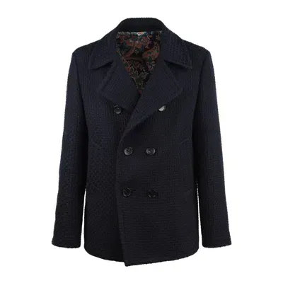 Etro Peacoat In Blue Wool