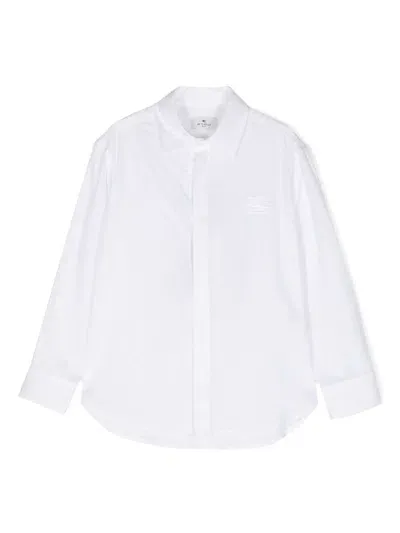 Etro Kids' Pegaso-embroidered Button-up Shirt In White