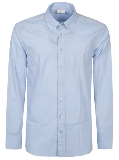 Etro Pegaso Embroidered Buttoned Shirt In Blue