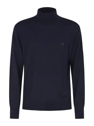 Etro Wool Turtleneck Sweater In Navy