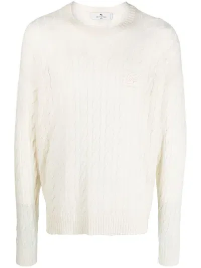 Etro Pegaso-motif Cable-knit Jumper In White