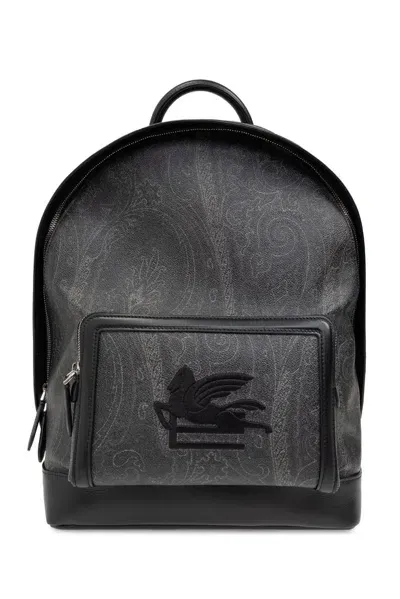 Etro Pegaso Motif Paisley Jacquard Backpack In Black