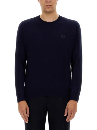 Etro Pegasus Embroidered Crewneck Sweatshirt In Navy