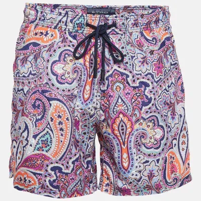 Pre-owned Etro Pink Paisley Print Nylon Swim Shorts L