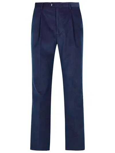 Etro Pleat Detailed Velvet Trousers In Blue