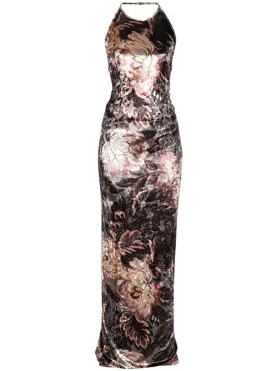 Etro Printed Long Dress In Brown