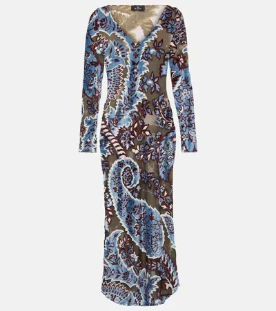 Etro Velvet Jacquard Tulle Dress In Multicolor