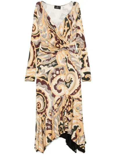 Etro Printed Midi Dress In Neutrals