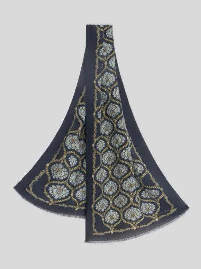 Etro Graphic-print Silk Scarf In Navy Blue