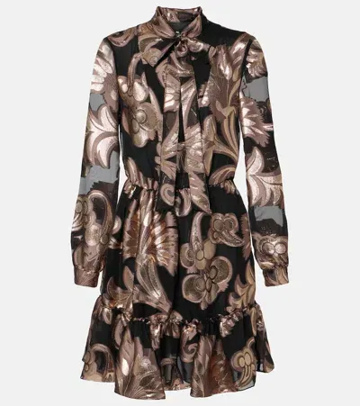 Etro Printed Tie-neck Minidress In Multicolour On Pink Base