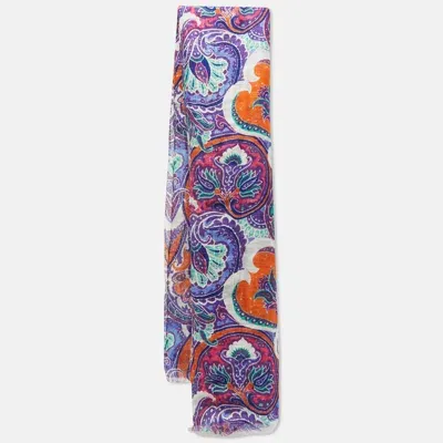 Pre-owned Etro Purple Paisley Print Linen Scarf