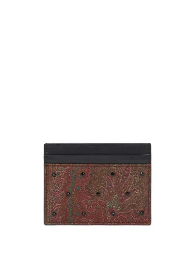 Etro Rhinestone Paisley Cardholder In Brown