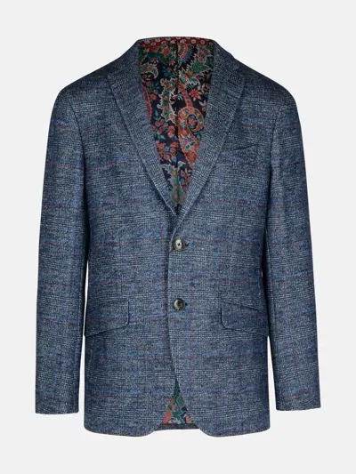 Etro 'roma' Blue Wool Blend Blazer