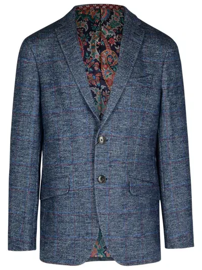 Etro Wool Blend Blazer Notch Lapel In Blue