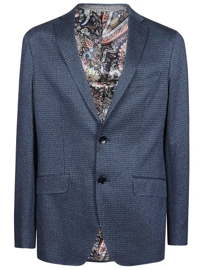 Etro Patterned-jacquard Cotton Blazer In Blue