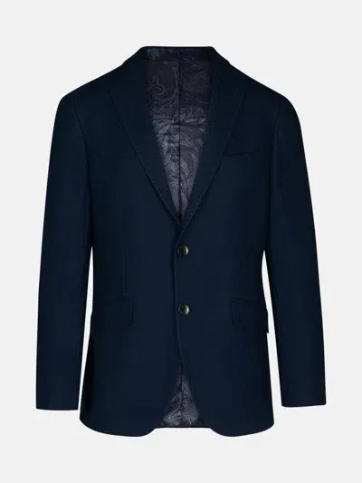 Etro 'roma Jersey' Blue Jacquard Blazer In Navy