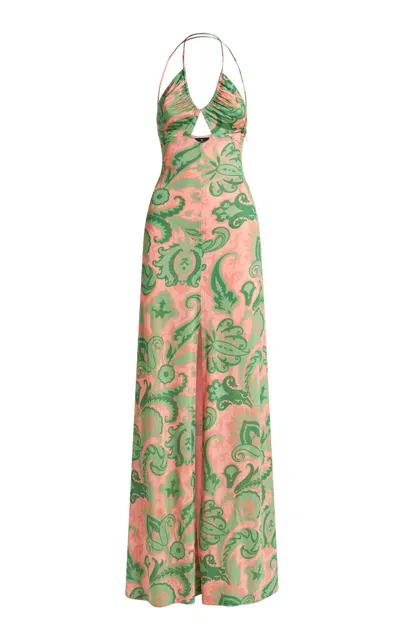 Etro Ruched Jersey Halter Maxi Dress In Multi