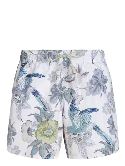 Etro Floral-print Swim Shorts In Blue