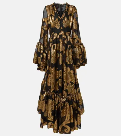 Etro Semi-sheer Lamé Maxi Dress In Multicolour On Beige Base