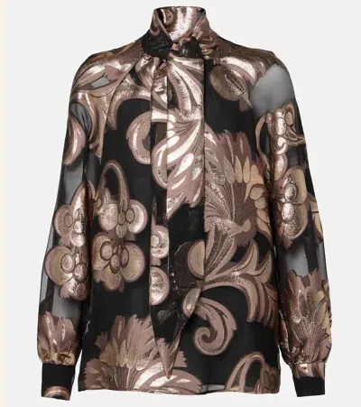 Etro Semi-sheer Tie-neck Lamé Blouse In Gold