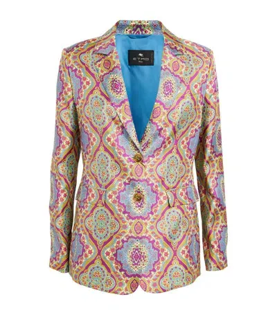 Etro Silk Paisley Print Blazer In Blue