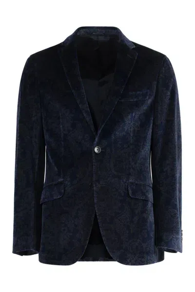 Etro Single-breasted Velvet Jacket In Blue