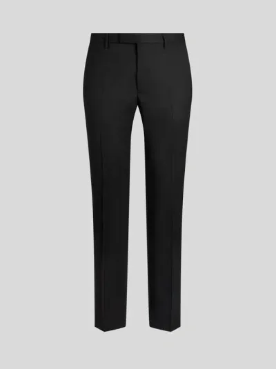 Etro Slim-fit Trousers With Silk Details In Black