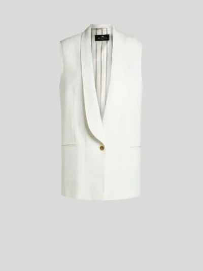 Etro Single-breasted Slub-texture Waistcoat In White