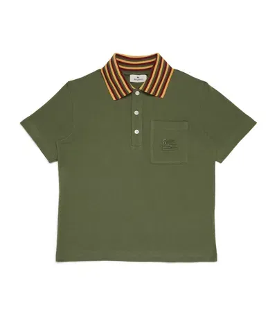 Etro Kids' Striped-collar Polo Shirt In Green