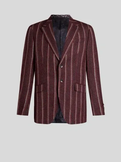 Etro Striped Wool Blazer In Red