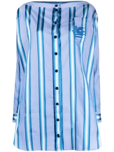 Etro Striped Cotton Mini Dress In Blue