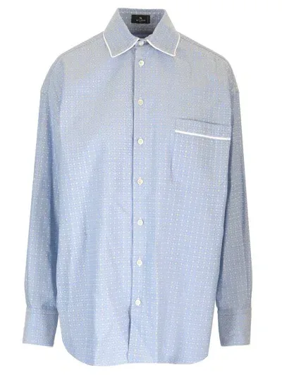 Etro Striped Jacquard Cotton Shirt In Light Blue