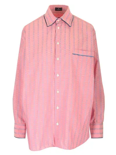 Etro Striped Jacquard Cotton Shirt In Rose