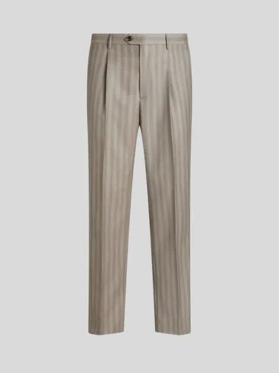 Etro Striped Tailored Trousers In Neutrals